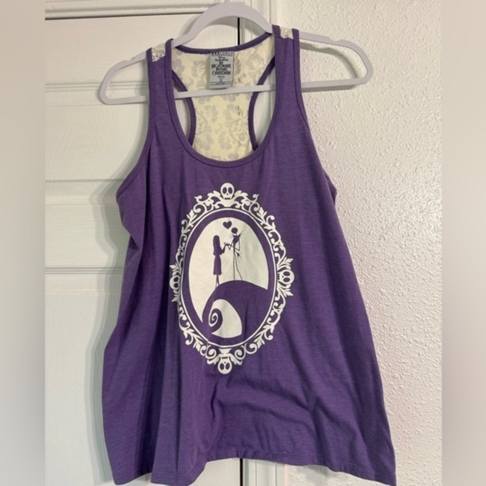 The nightmare before Christmas Jack & Sally Purple Tank Top with White Graphic